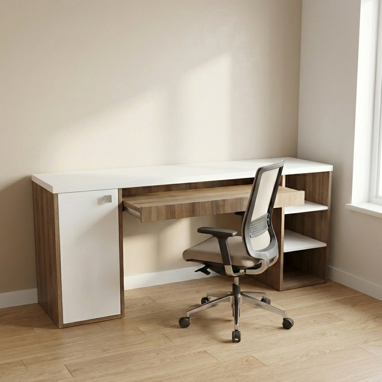 Bureau 160 cm avec tablette coulissante et rangement fonctionnel