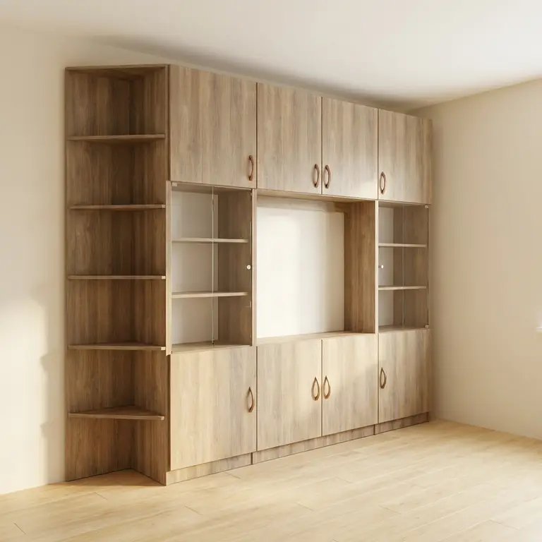 Custom TV cabinet with glass doors and corner shelves - Vue 2