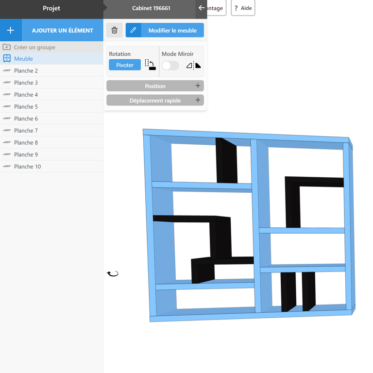 Configurer étagère murale moderne bois et noire sur mesure en 3D