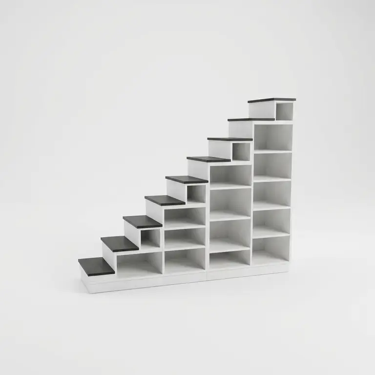 Meuble escalier avec bibliothèque blanc texturé
