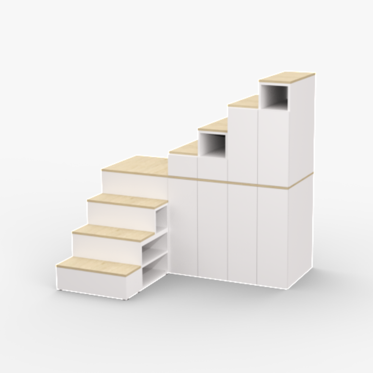 Meuble escalier quart tournant avec palier et placards