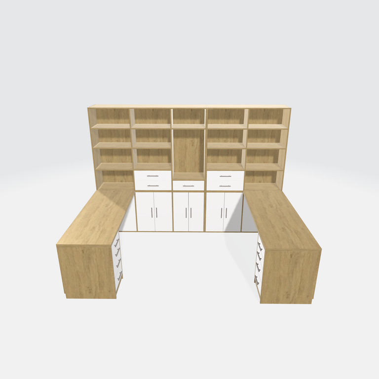 bureau double avec bibliothèque sur mesure