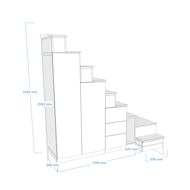 Meuble escalier quart tournant à plateforme