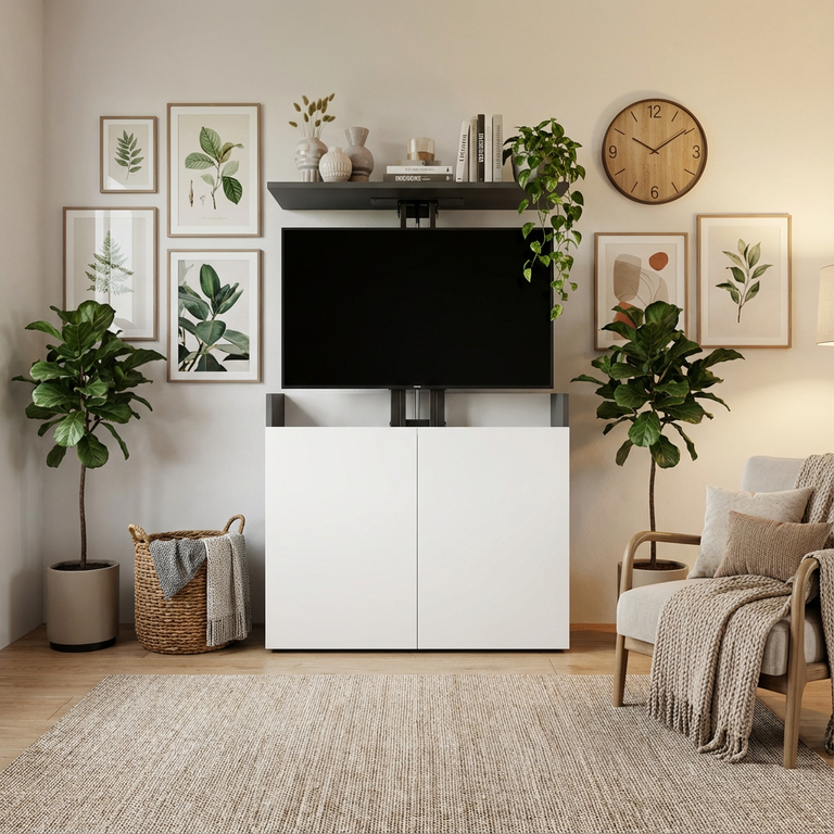 Meuble TV pied de lit pour système levage motorisé