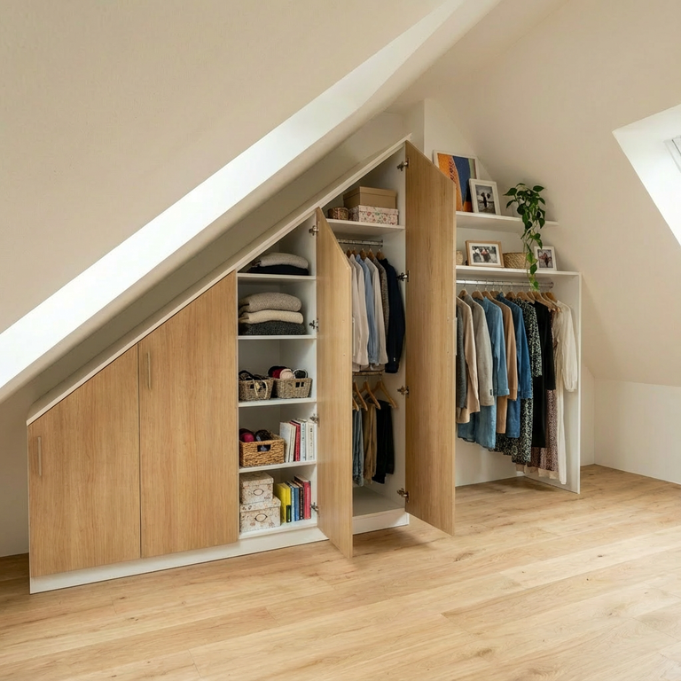 Placard sous escalier ou sous pente sur mesure - pente à gauche - Vue 7