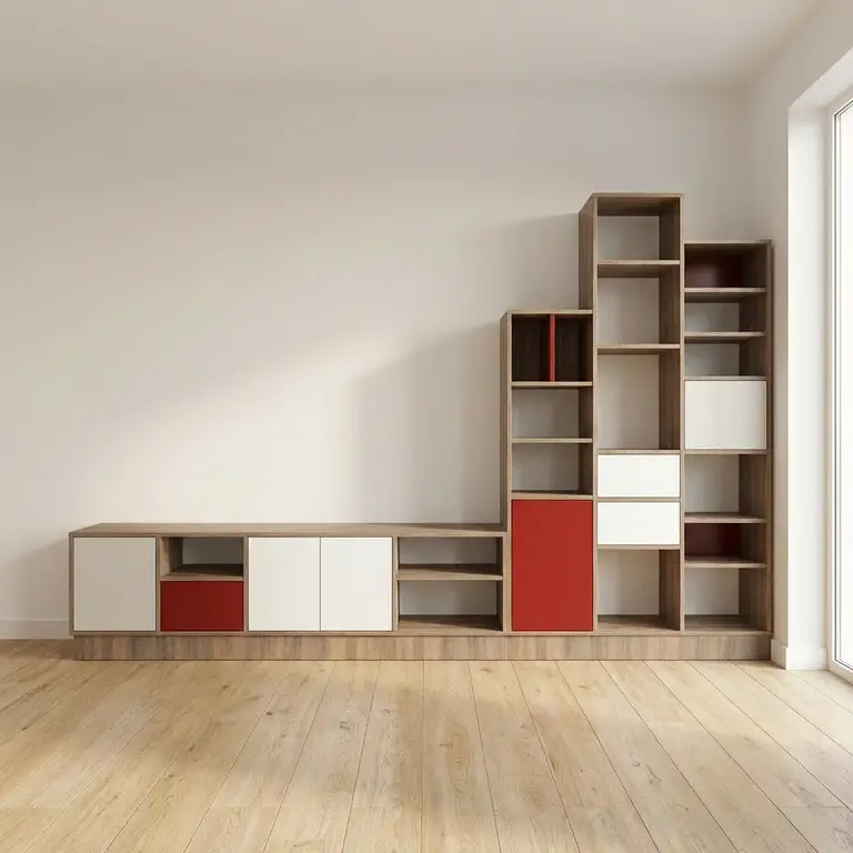 Large bookcase with asymmetrical design