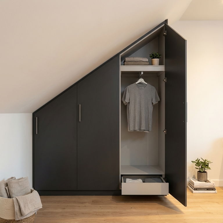 Meuble sous pente gris anthracite, pente à gauche