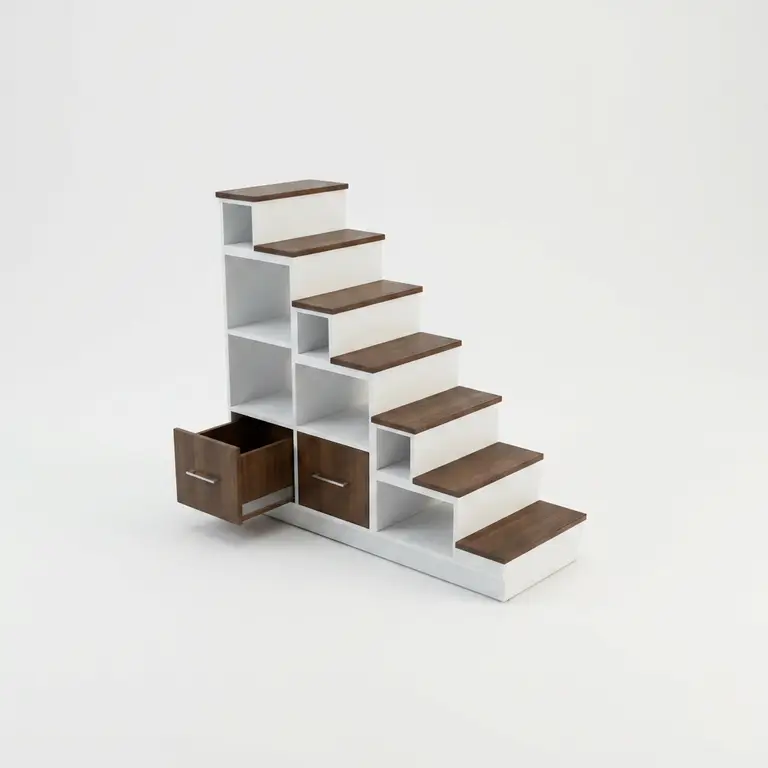 Staircase for mezzanine, wooden drawers