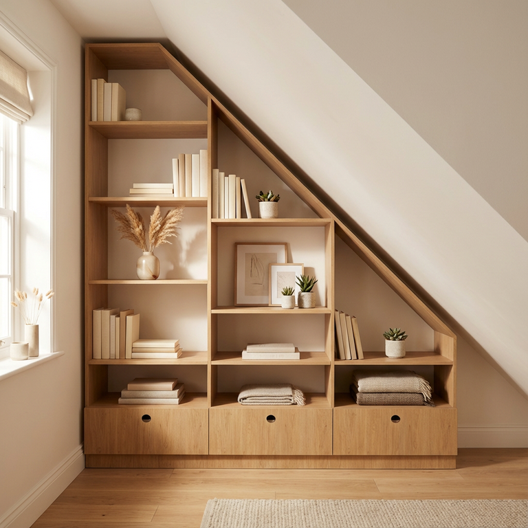 Bibliothèque en sous pente chêne de pierre