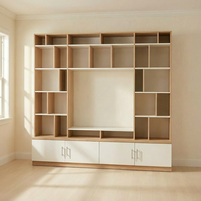 Meuble TV bas avec bibliothèque sur mesure