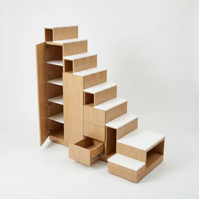 Meuble escalier quart tournant sur mesure à plateforme