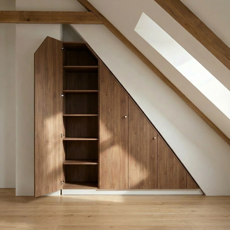 Meuble sous pente avec portes de placard, pente à droite