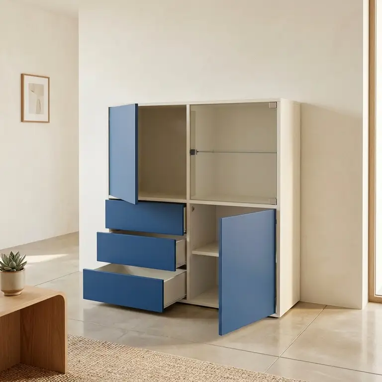 Coloured chest of drawers with push doors