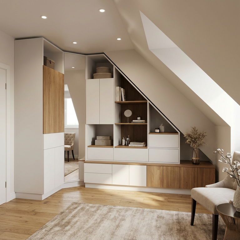 Meuble sous pente accompagné d'un meuble d'angle