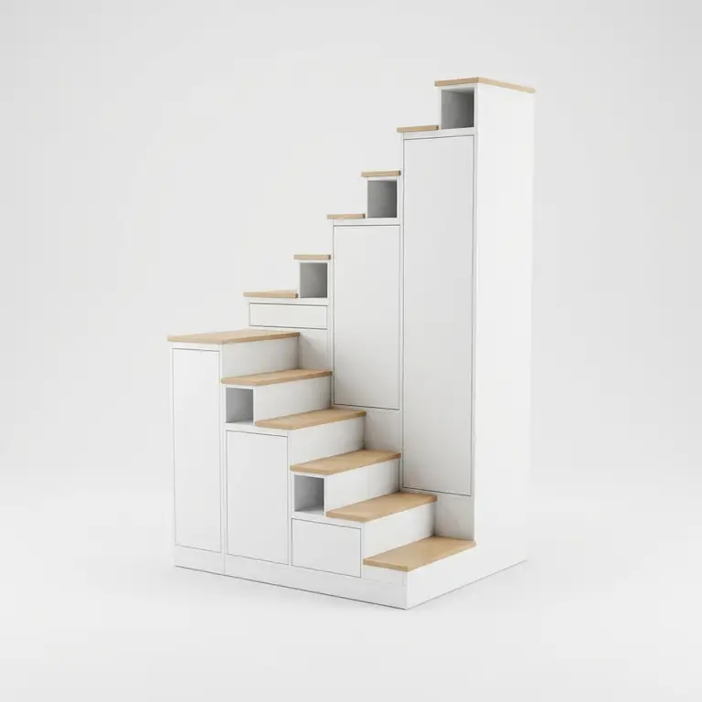 Meuble escalier demi-tour avec rangements intégrés