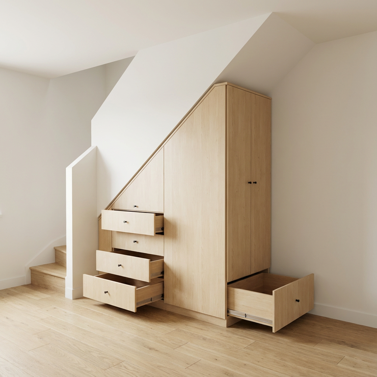 Meuble sous escalier à double ouverture