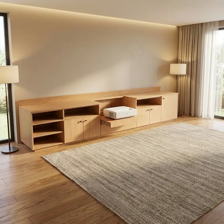 Custom TV cabinet for an ultra-short-throw projector