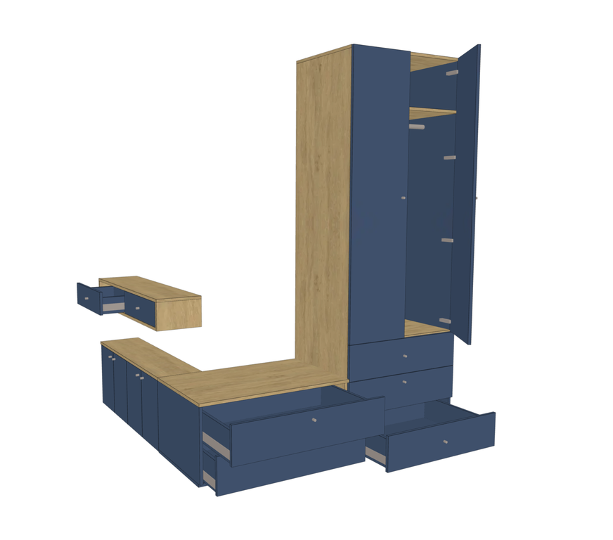 Meuble d'entrée en angle avec assise