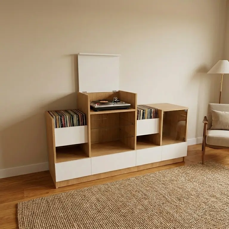 Meuble pour platine et collection de vinyles
