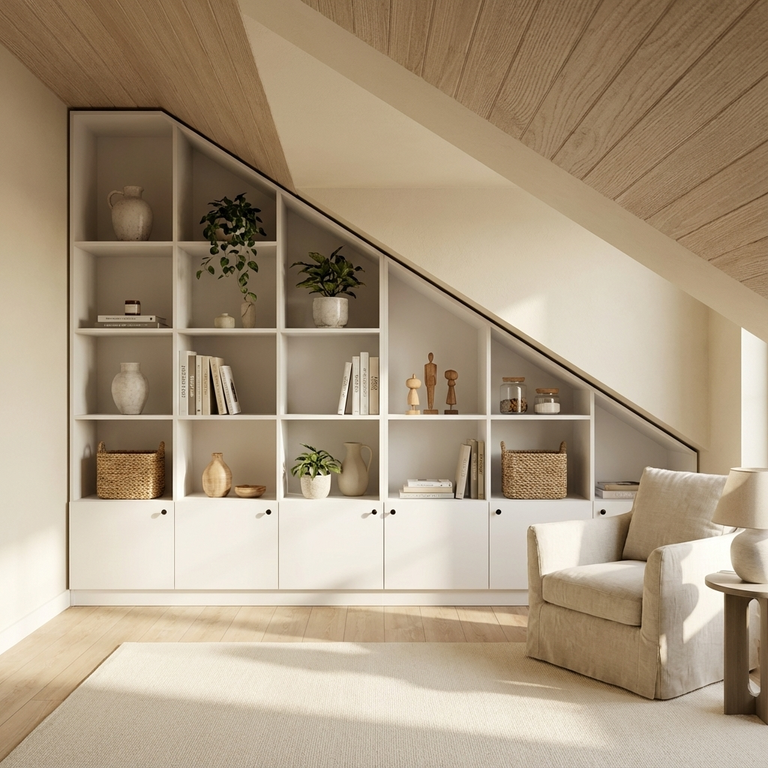 Bibliothèque sous pente sur mesure grand modèle