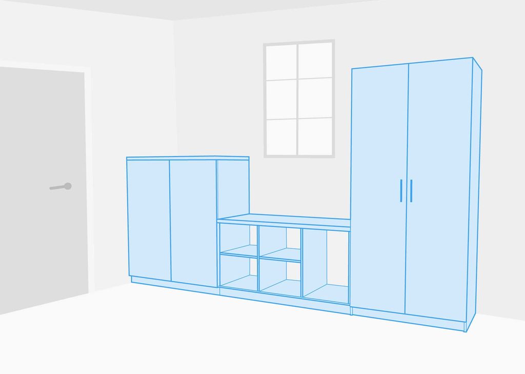 room with variable height cabinet