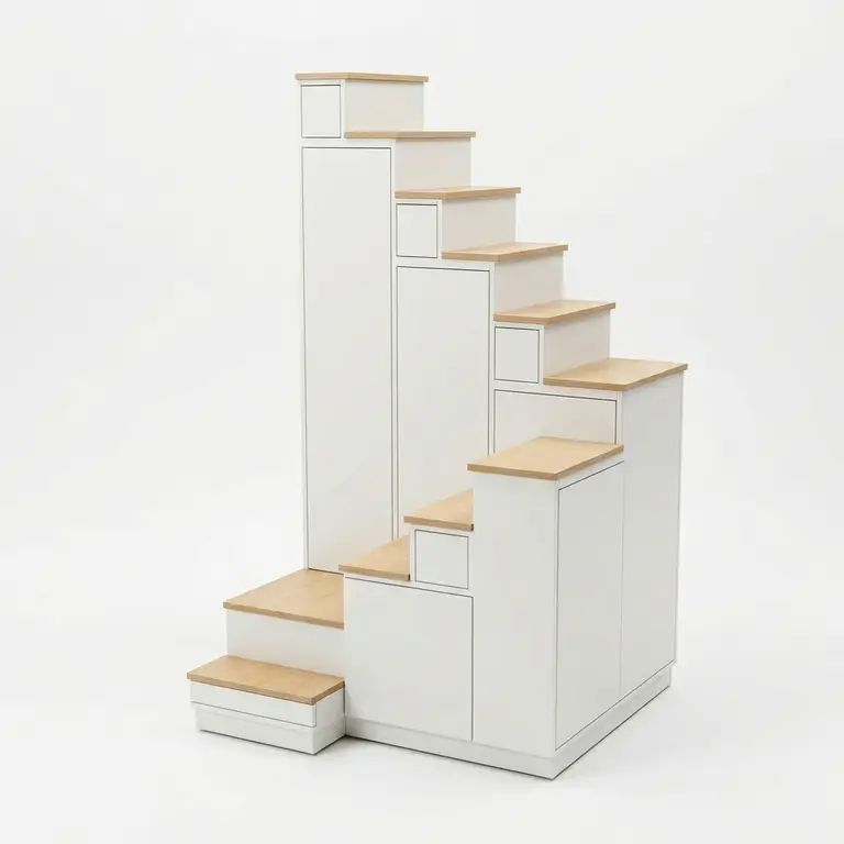 White and oak winding staircase unit
