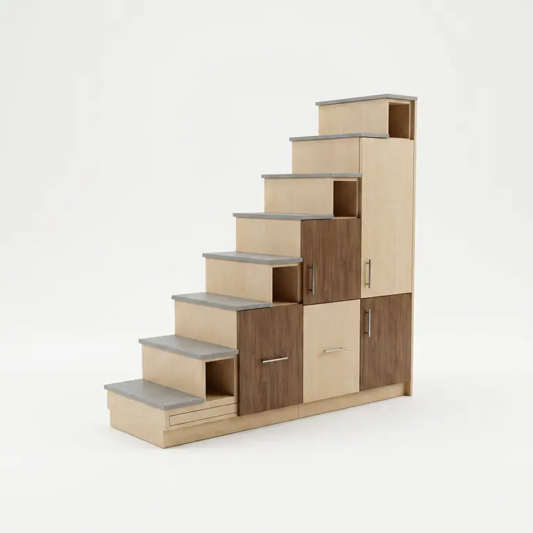 Meuble escalier blanc bois sens gauche