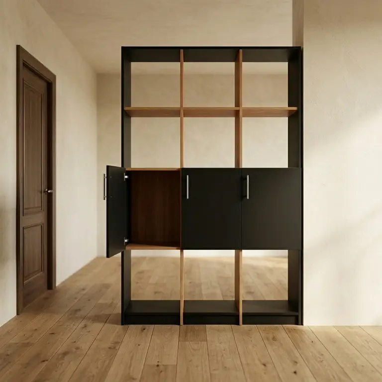 Wooden and black wall-partition cabinet