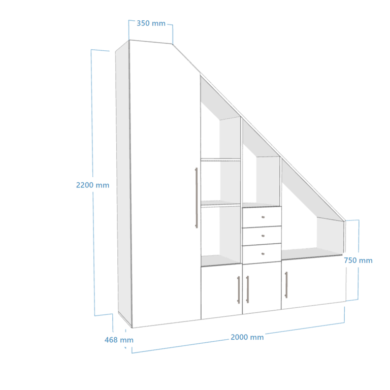 Meuble sous escalier avec niches bicolore gris et bois 