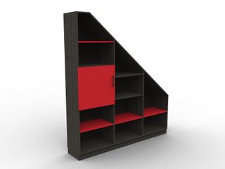 Meuble bibliothèque sous pente rouge et noir