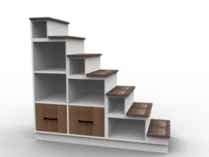 Storage staircase for mezzanine, wooden drawers