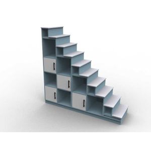 Blue and white storage staircase for mezzanine, Lagon model