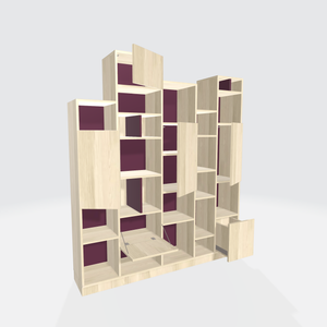 Large unstructured acacia bookcase