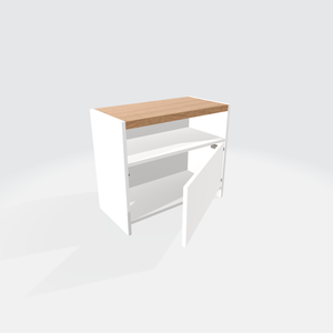 White and wood bedside table