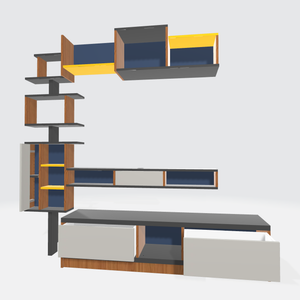 Asymmetrical and modular bookshelf unit