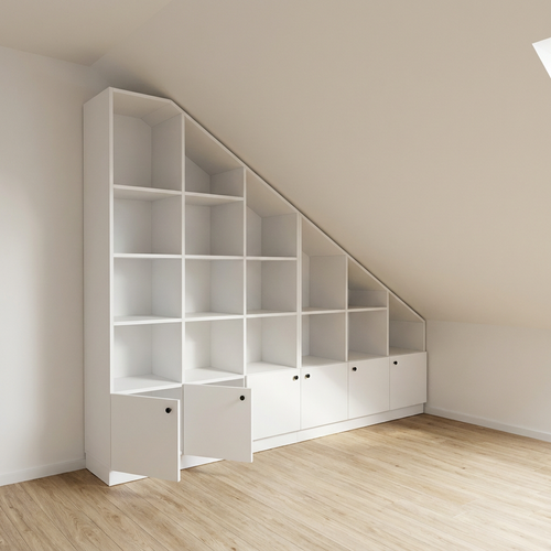 Bücherregal nach Maß für die Dachschräge, großes Modell