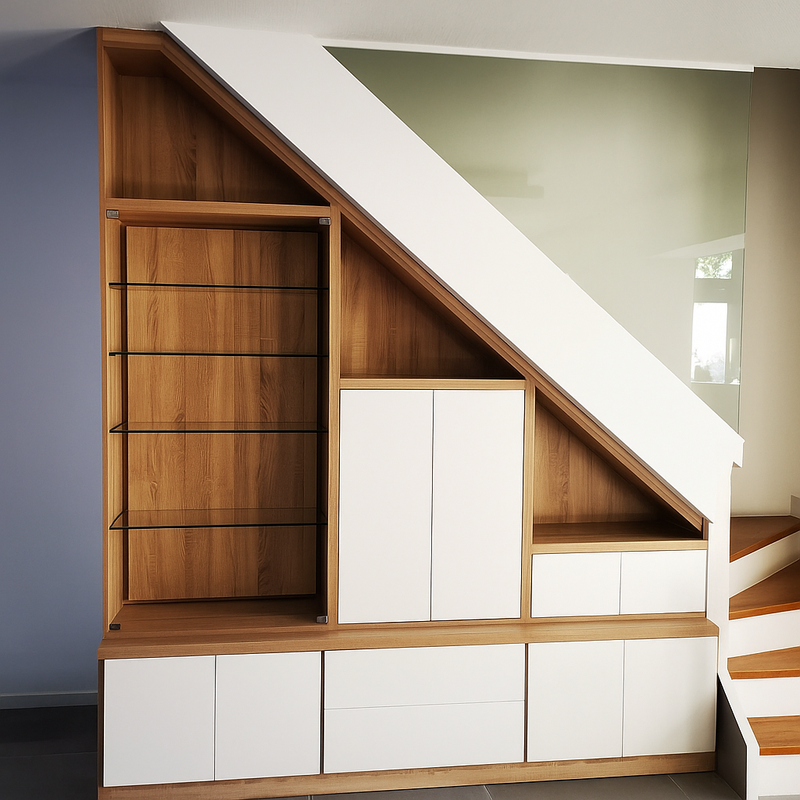 Meuble Sous Escalier Avec Étagères En Verre