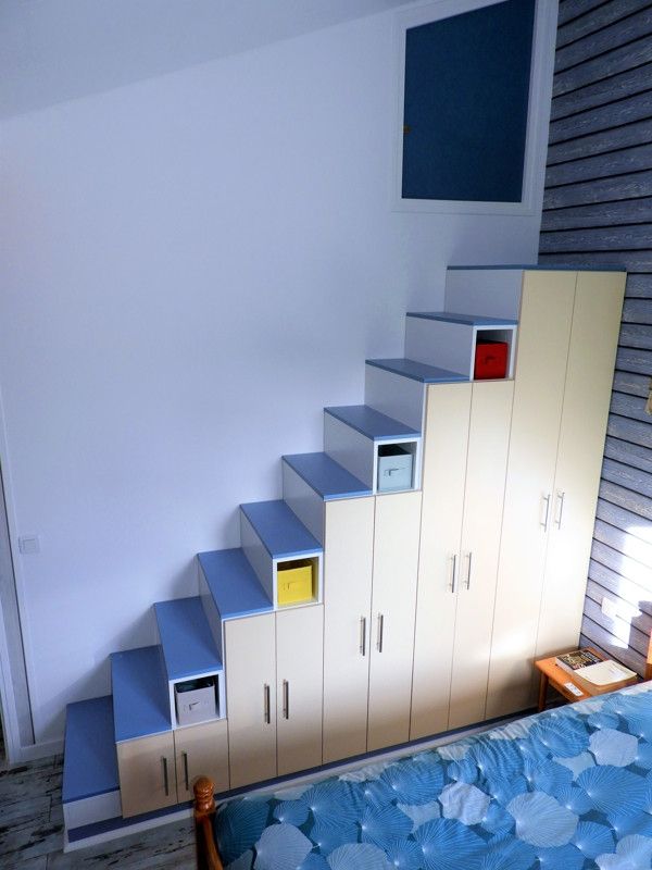 Meuble escalier bleu et sable