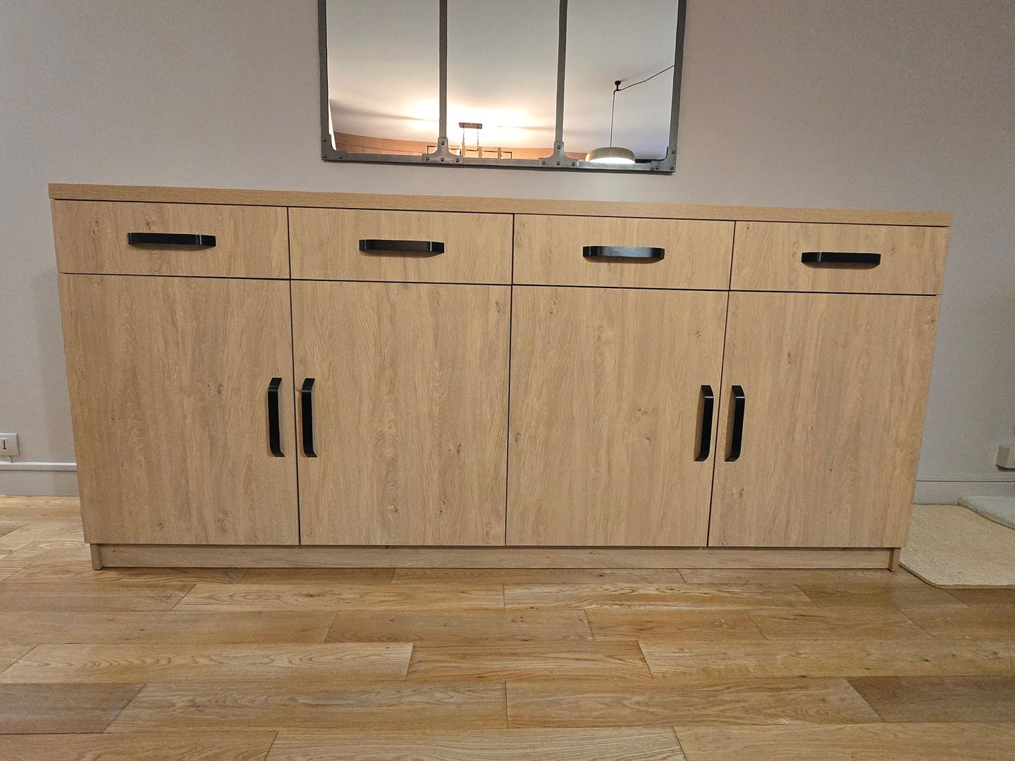 Custom-Made Sideboard in Black and Stone Oak with Drawers and Doors
