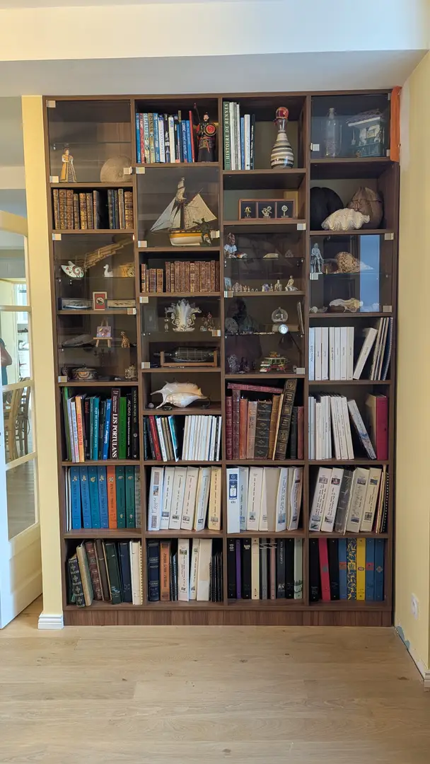 Bibliothèque sur mesure avec portes en verre
