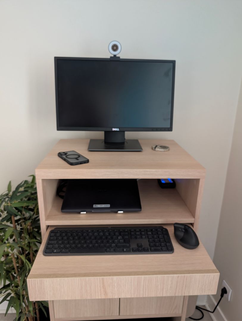 Custom standing desk with pull-out shelves - Vue 1