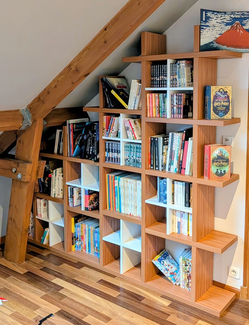 Asymmetrical Custom Wooden Bookcase