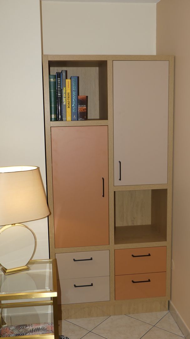 Bibliothèque sur mesure chêne de pierre et terracotta