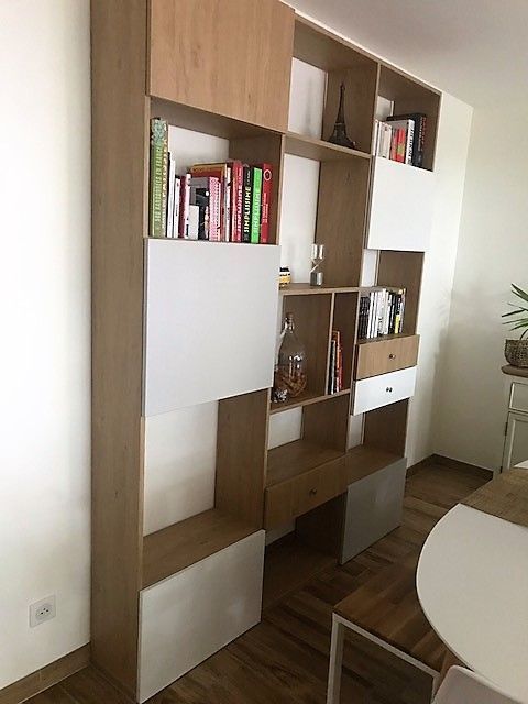Bibliothèque sur-mesure bois et blanc