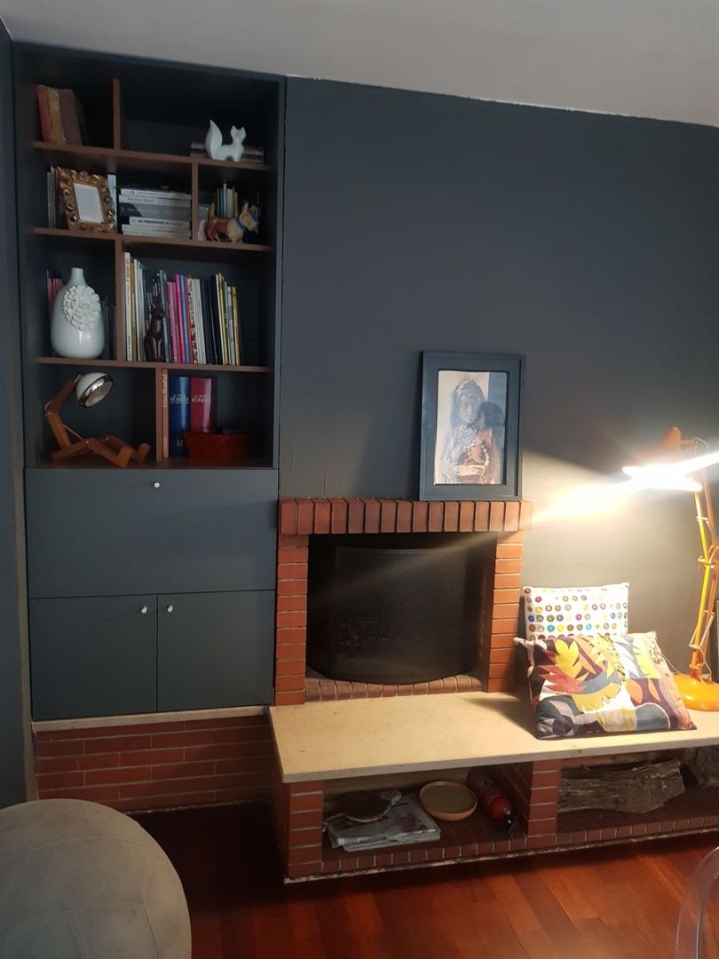 Bibliothèque encastrée couleur anthracite avec bureau - Vue 1