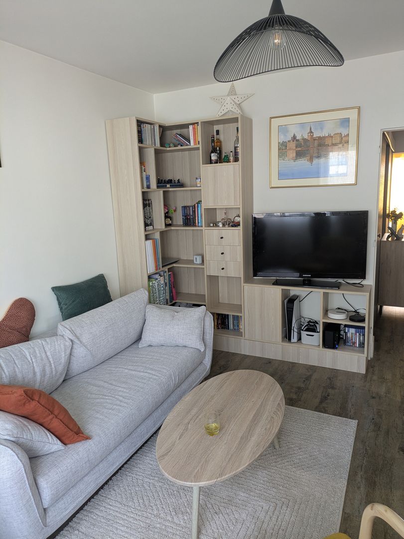 Custom corner TV unit and bookshelf - Vue 1