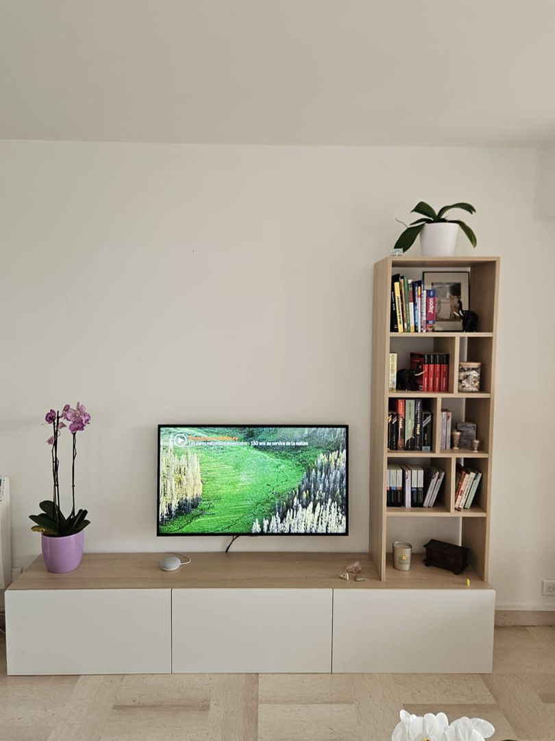 Meuble TV avec étagère en chêne de Lindberg et blanc nacré