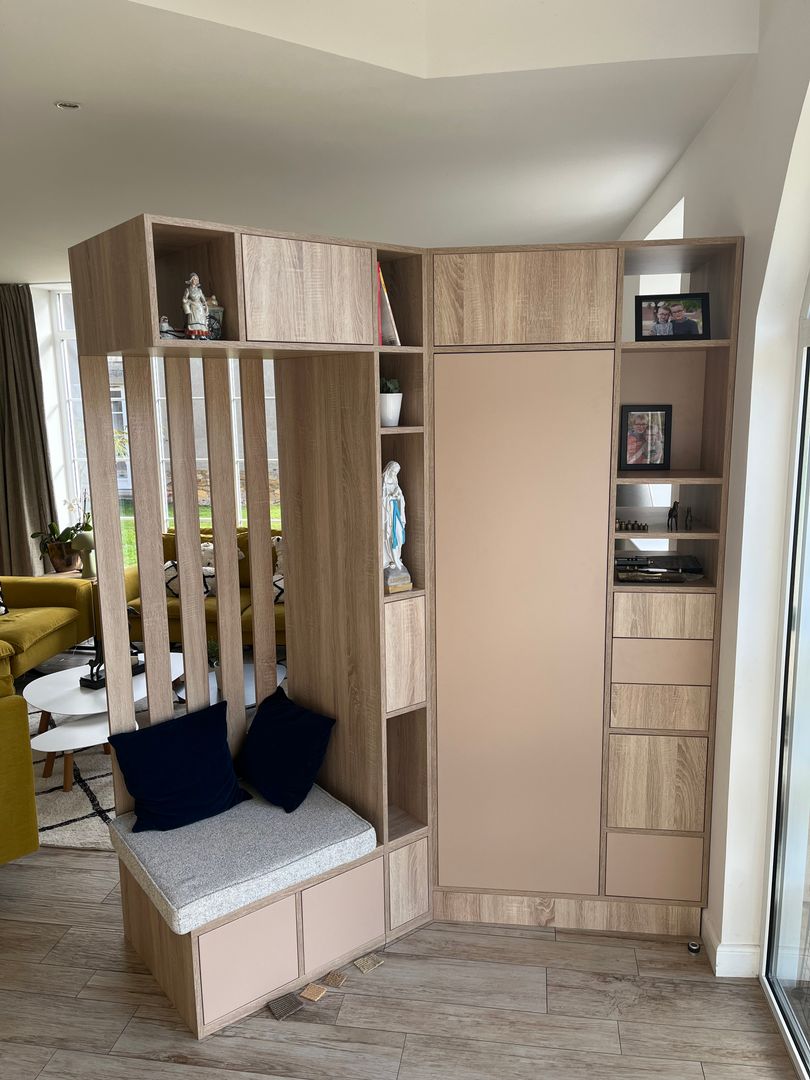 Meuble d'entrée en angle bi-face sur mesure