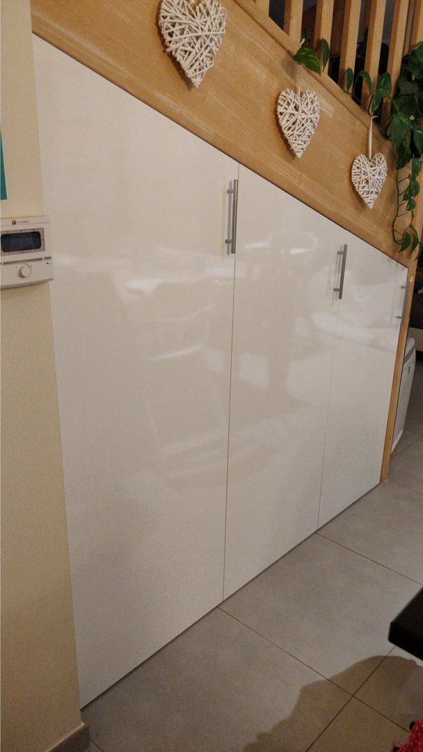 Custom White Lacquered Under-Stair Furniture