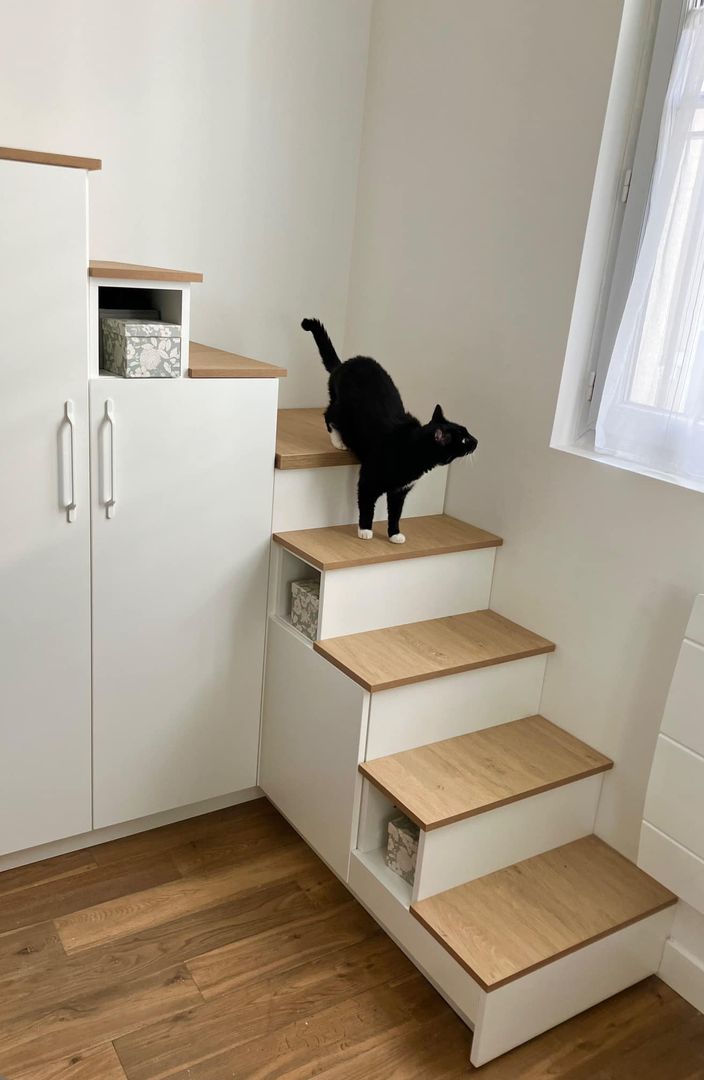 Meuble escalier quart tournant avec palier coffre - Vue 3